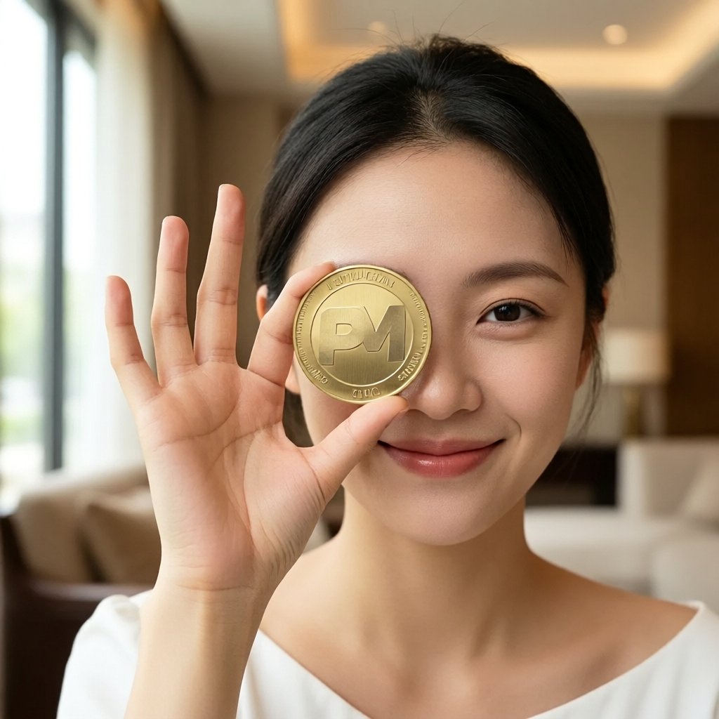 PumpMeme (PM) — gold cryptocurrency coin price illustration