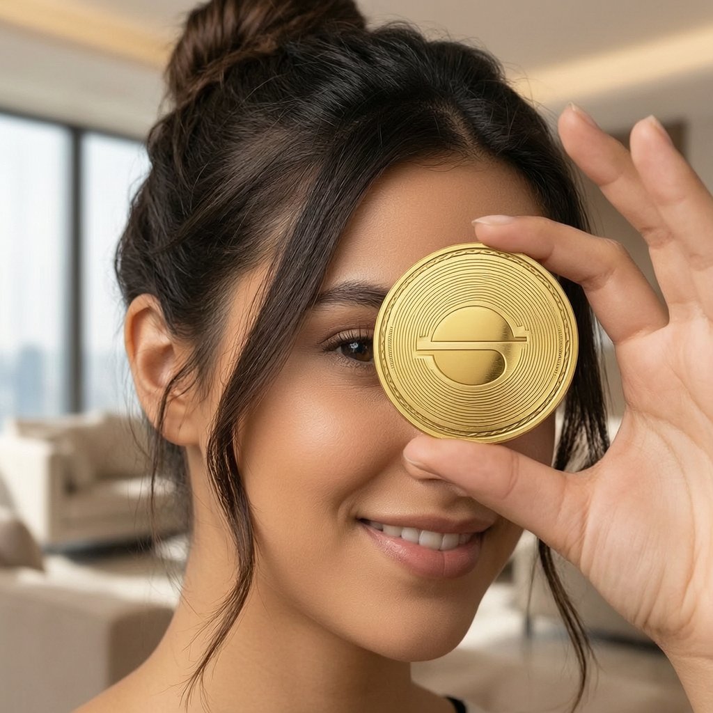 Saturn Dollar (USDAT) — ілюстрація золотої крипто-монети та ціни