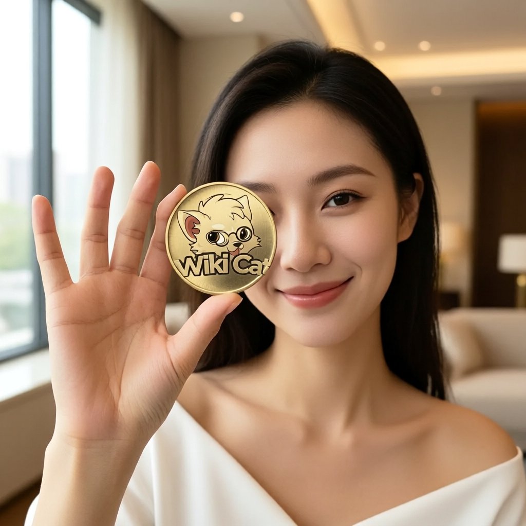 Wiki Cat (WKC) — gold cryptocurrency coin price illustration