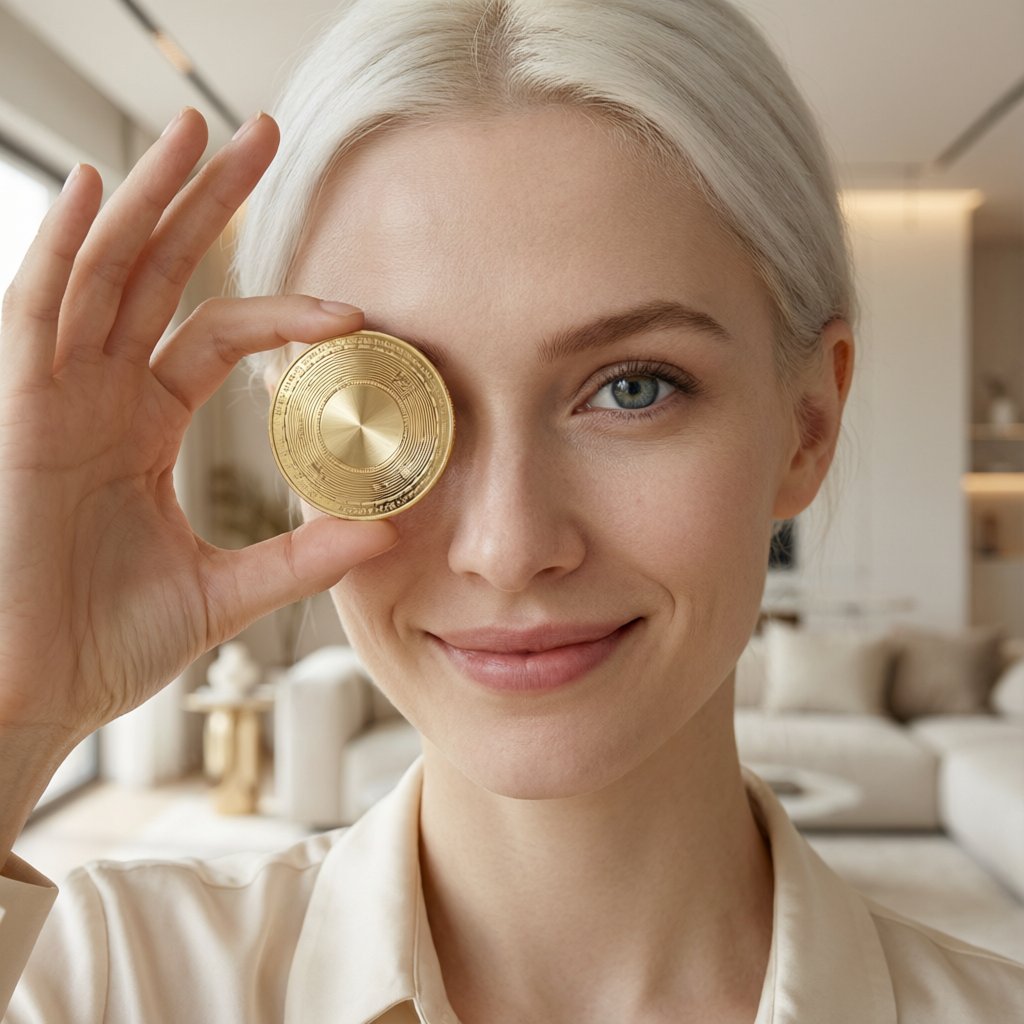 Worldcoin (WLD) — gold cryptocurrency coin price illustration